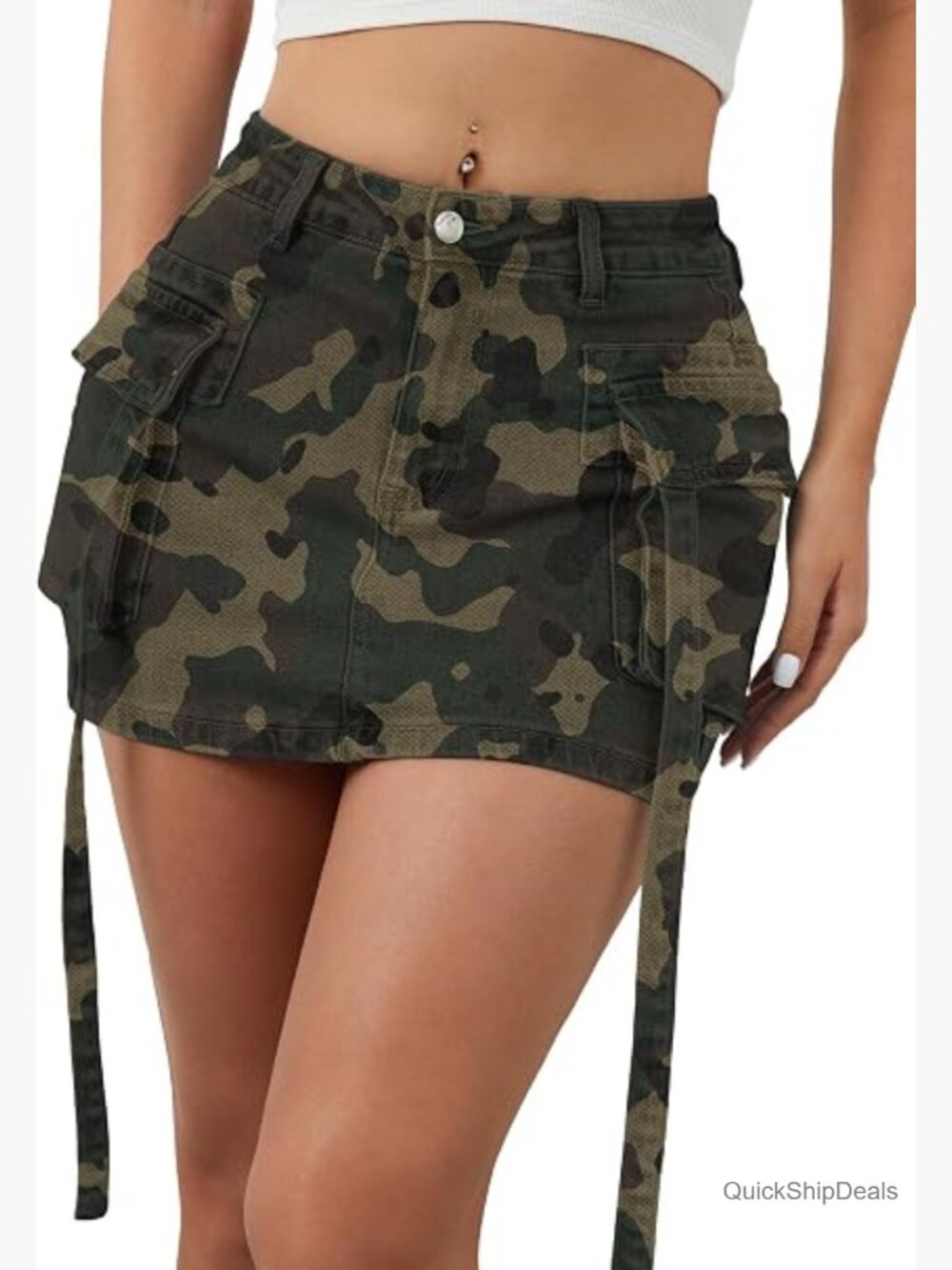 Cargo Jean Mini Skorts Skirt with Shorts Underneath, High Stretchy Denim Skirt